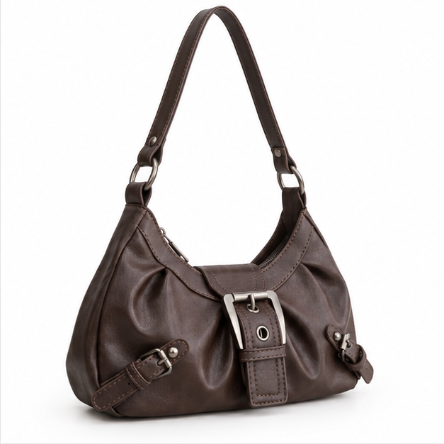 Vintage Brown Buckle Shoulder Hobo Bag-1