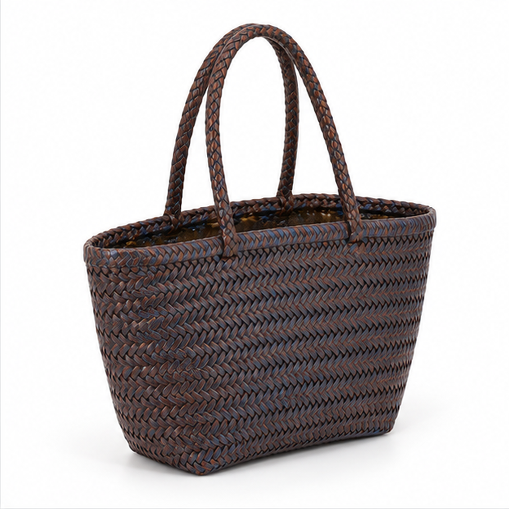 Brown Blue Woven Structured Everyday Tote-1