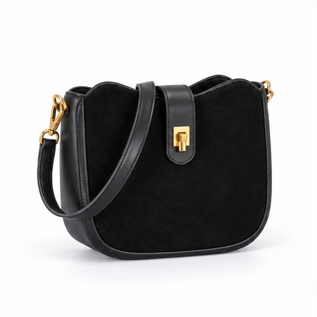 Elegant Black Suede Crossbody Shoulder Bag-1