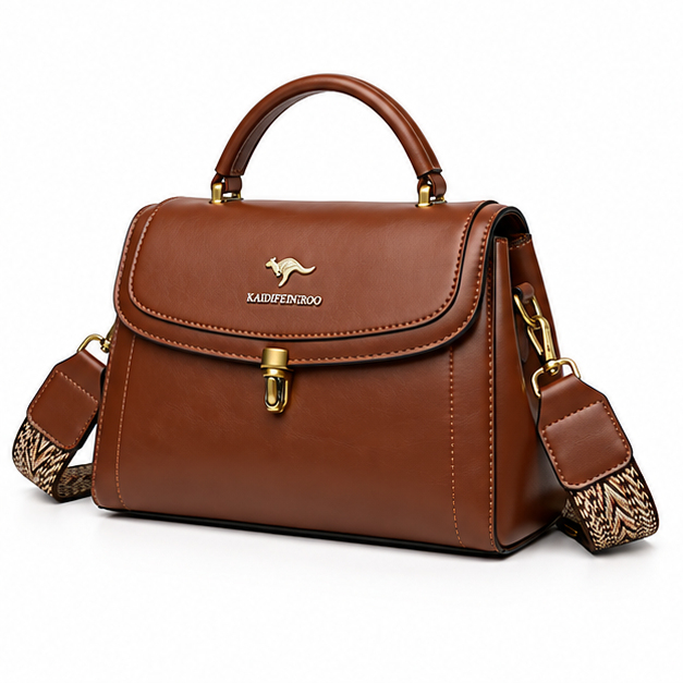 Cognac Structured Leather Crossbody Handbag Purse-3