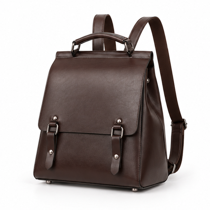 Coffee Brown Vintage Convertible Backpack Handbag-3