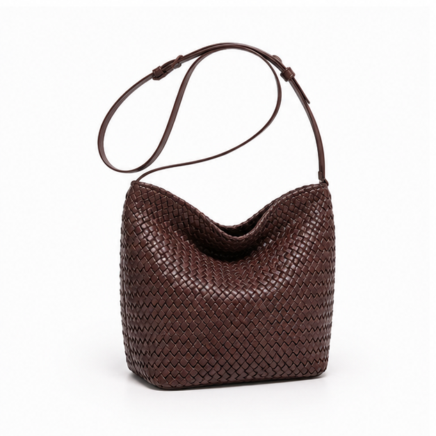 Woven Chocolate Slouchy Adjustable Shoulder Bag-2