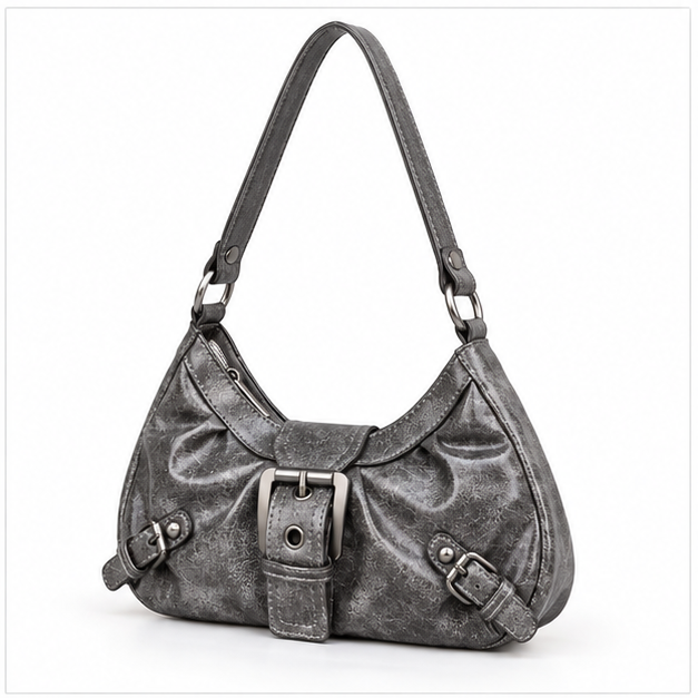 Metallic Grey Buckle Detail Shoulder Bag-3