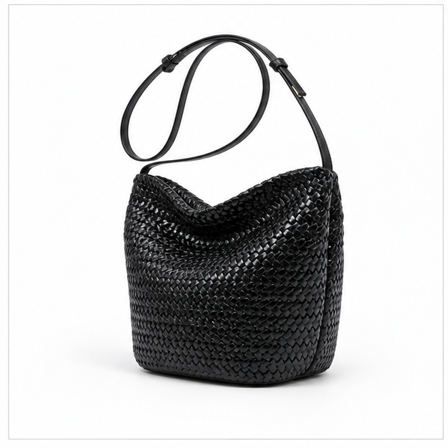 Black Woven Slouchy Shoulder Bag Handbag-3