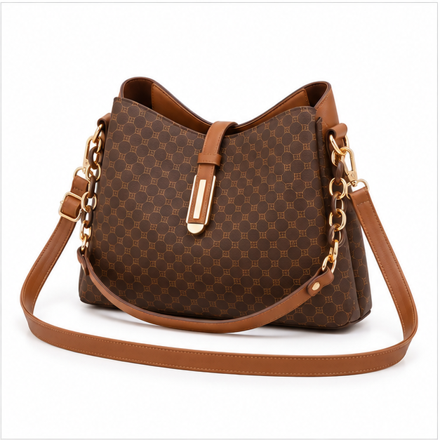 Elegant Monogram Brown Shoulder Crossbody Handbag-3