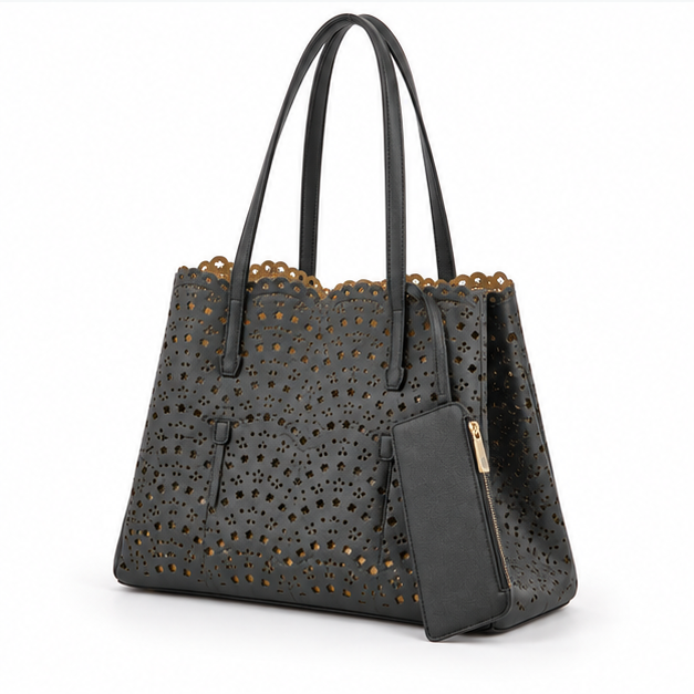 Elegant Laser Cut Shoulder Tote Bag-3