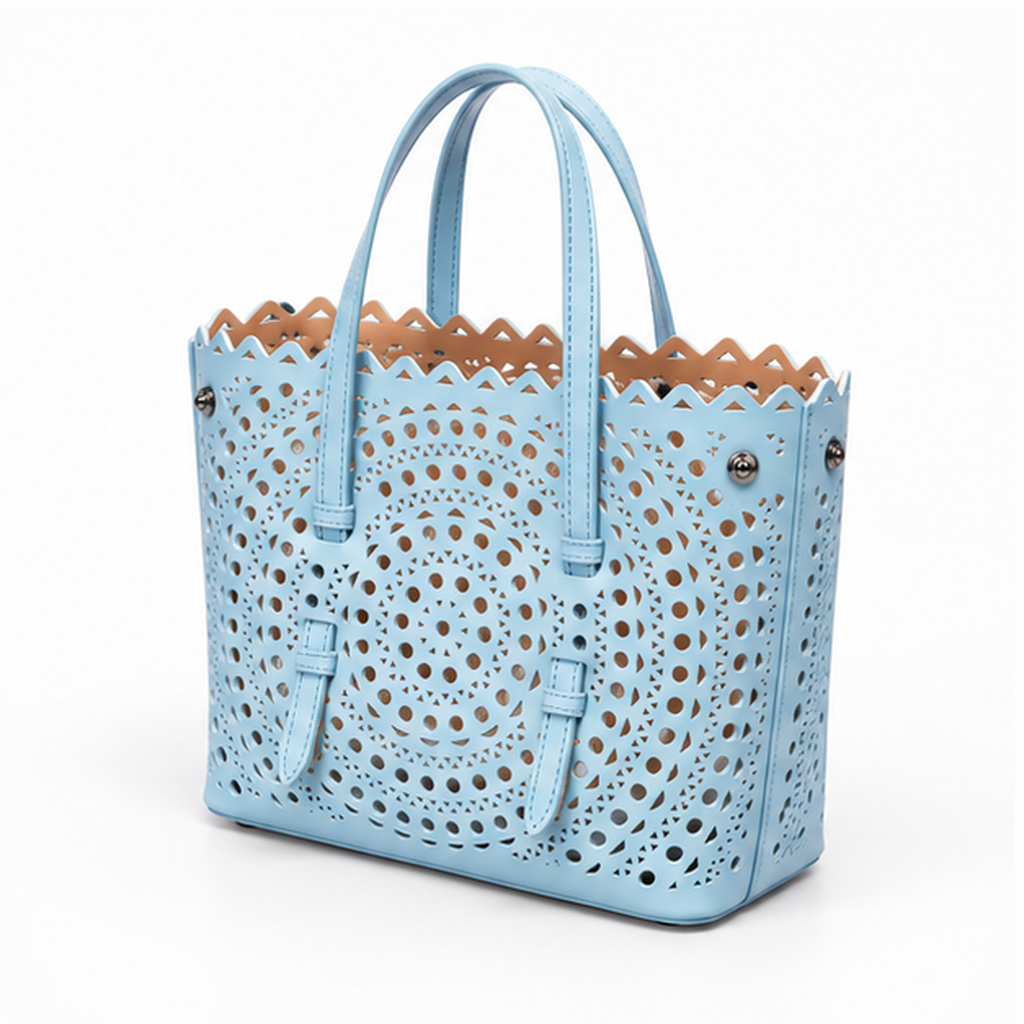 Denim Blue Laser Cut Tote Handbag-3