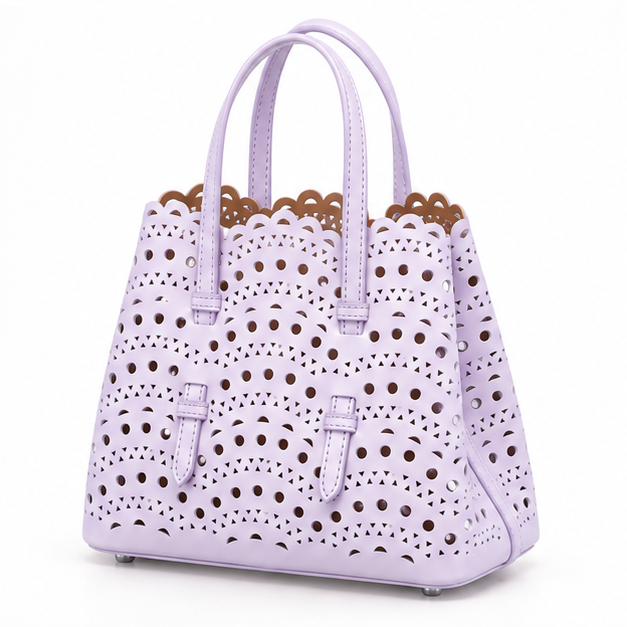 Lavender Laser Cut Structured Tote Handbag-3