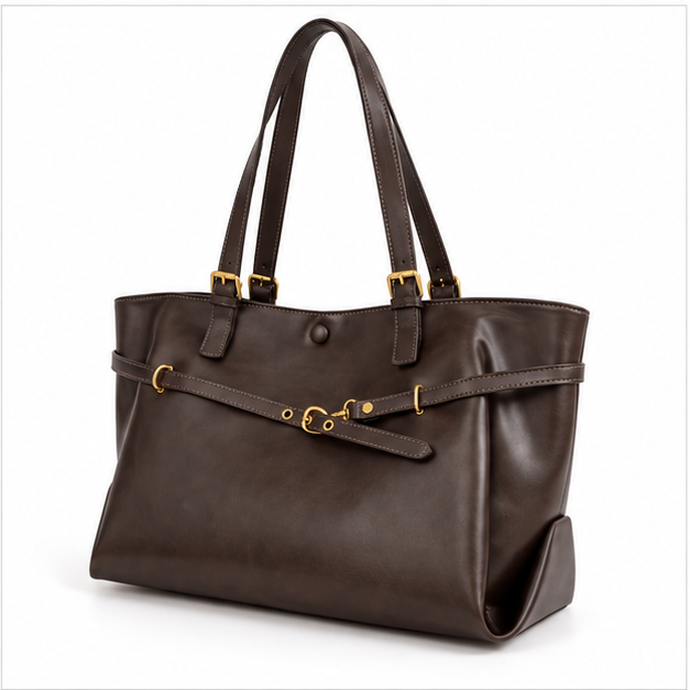Elegant Chocolate Brown Leather Shoulder Tote-3