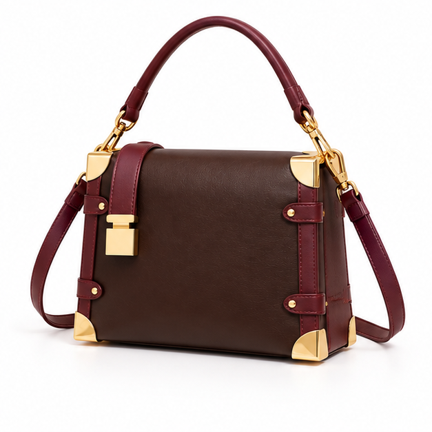 Elegant Chocolate Burgundy Structured Shoulder Handbag-3