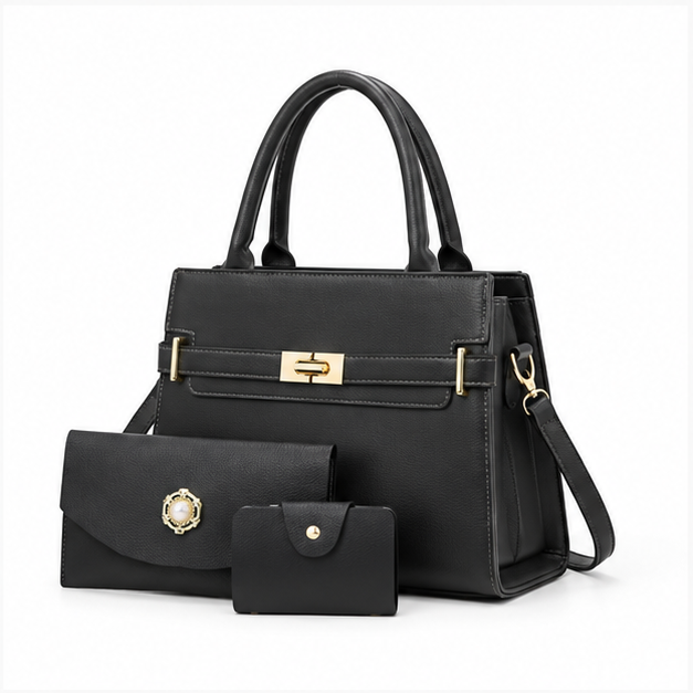 Black Elegant Three-Piece Handbag Set-3