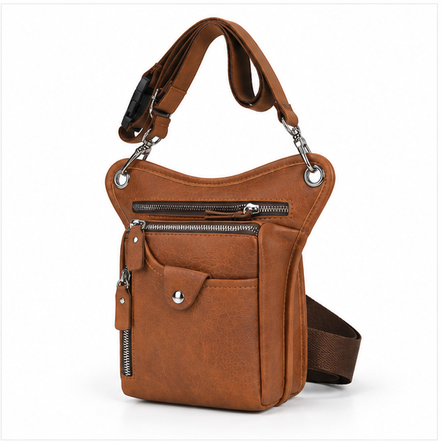 Vintage Brown Multi-Pocket Crossbody Sling Bag-3