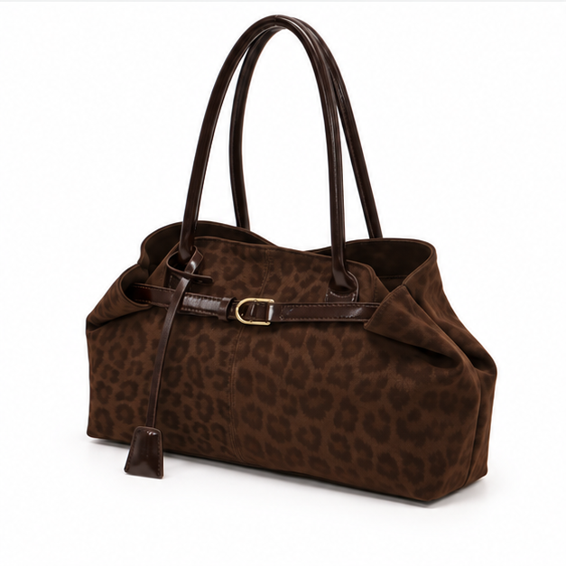 Brown Leopard Print Structured Shoulder Tote-3