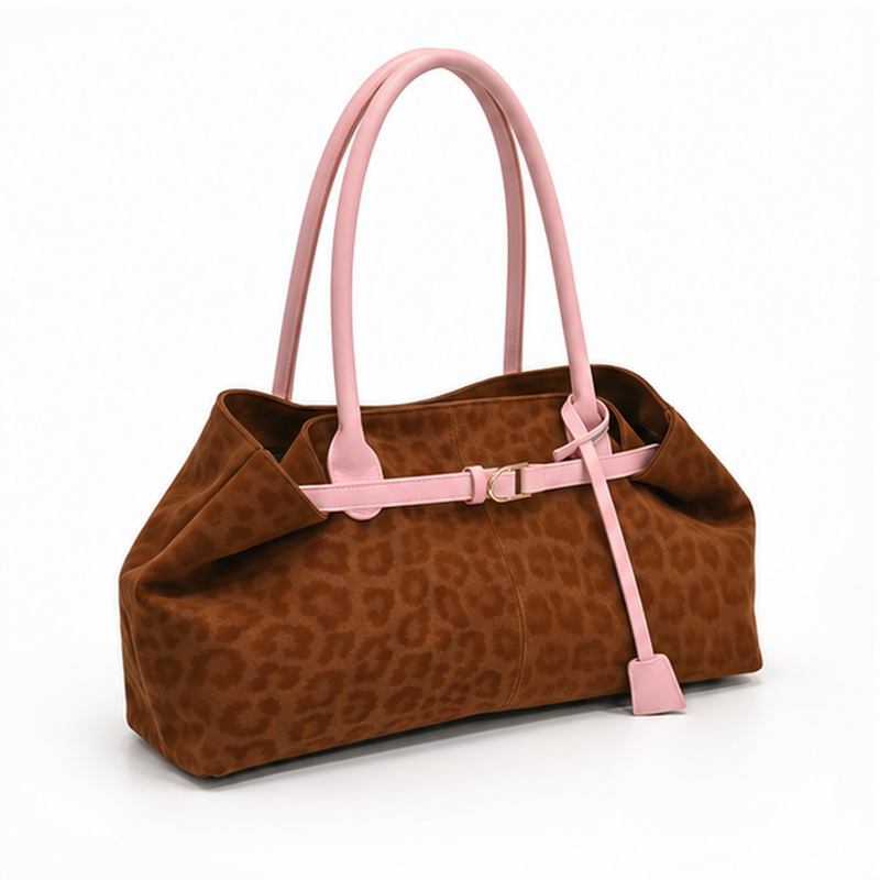 Brown Leopard Print Pink Trim Handbag-1