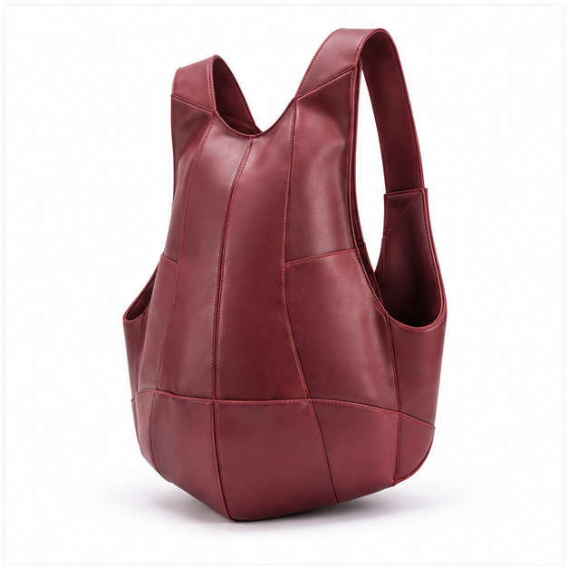 Red Coffee Sculpted Leather Backpack Bag-3