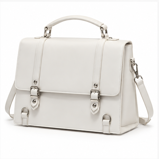 Elegant White Structured Buckle Shoulder Handbag-3