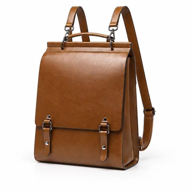 Vintage Brown Leather Convertible Backpack Handbag-3