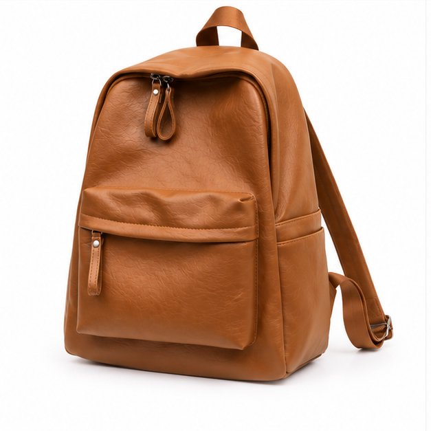 Light Brown Classic Everyday Leather Backpack-3
