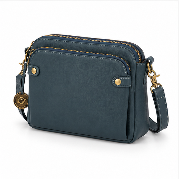 Teal Blue Multi-Zip Crossbody Shoulder Bag-3