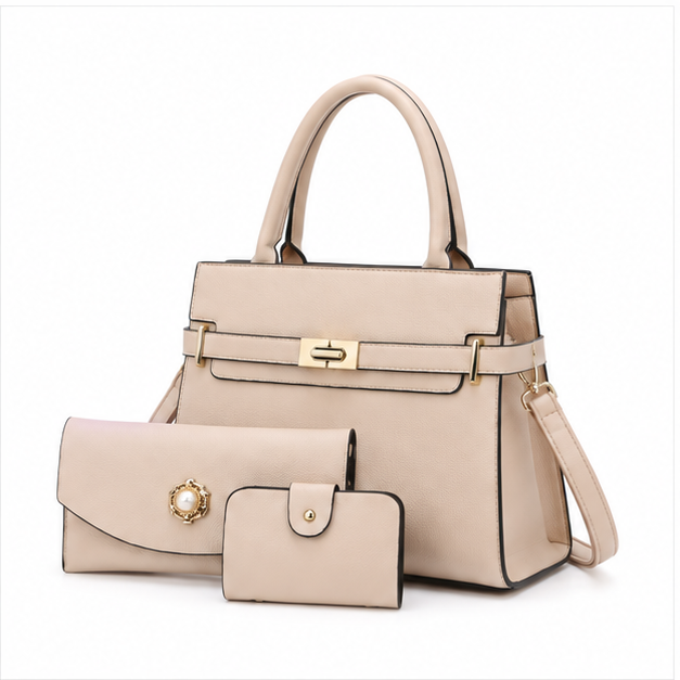 Khaki Three Piece Elegant Handbag Set-3