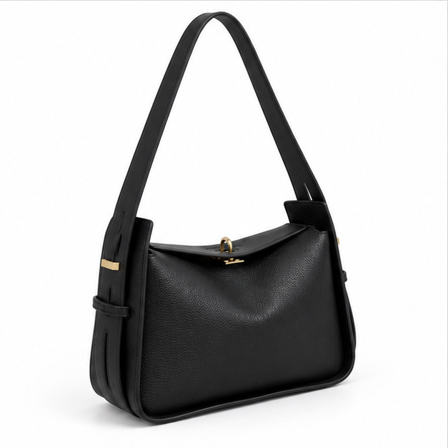 Black Pebbled Leather Shoulder Handbag Purse-1