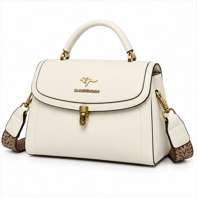 Ivory Structured Top Handle Shoulder Bag-3