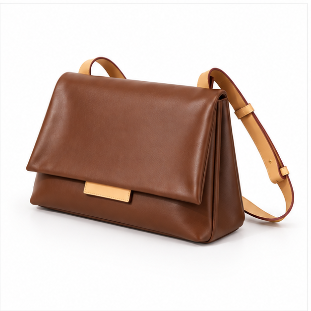 Brown Leather Flap Crossbody Shoulder Bag-3