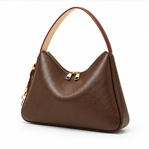 Elegant Brown Pebbled Leather Hobo Handbag-3