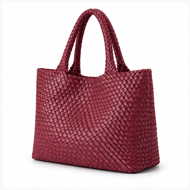 Burgundy Woven Leather Everyday Tote Bag-3