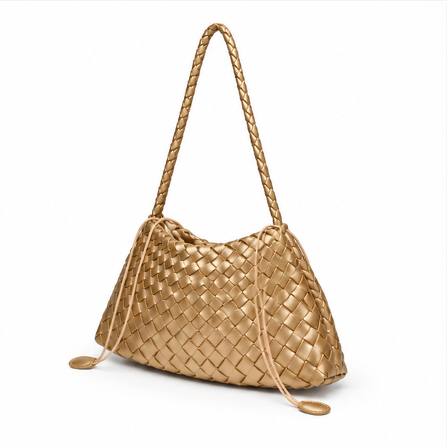 Golden Woven Braided Shoulder Handbag Purse-3