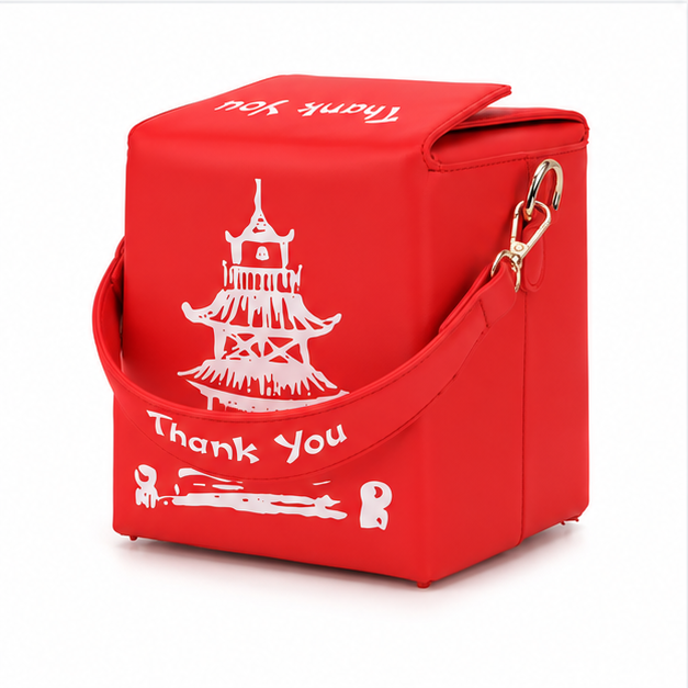 Red Pagoda Print Shoulder Lunch Bag-4
