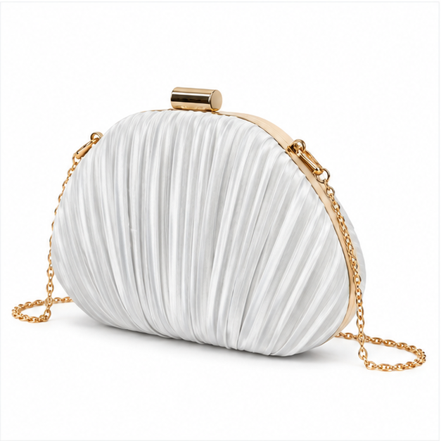 Elegant Pleated Satin Evening Clutch Bag-3