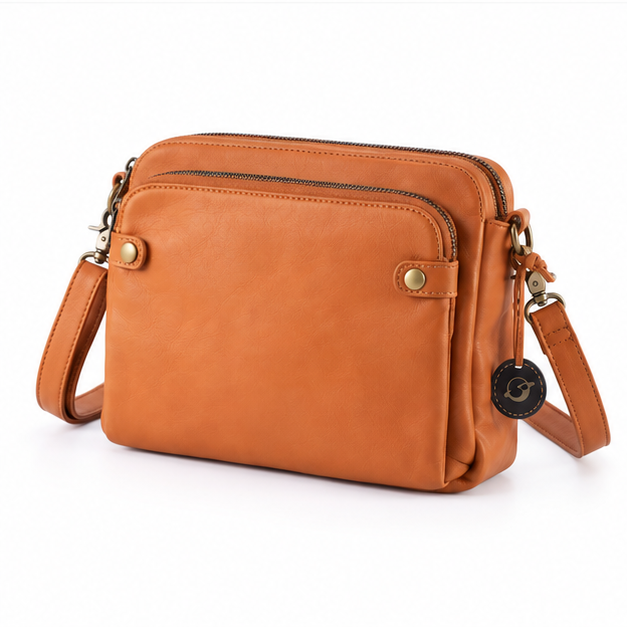 Vintage Tan Leather Crossbody Shoulder Bag-3