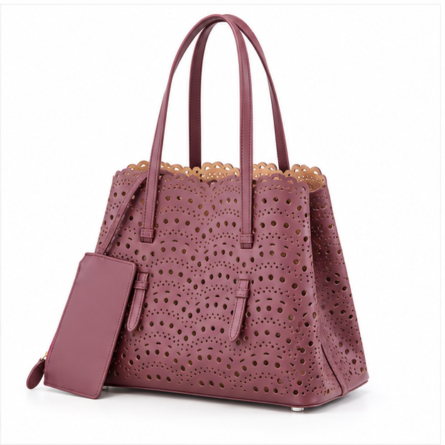 Elegant Laser Cut Mauve Tote Handbag-3