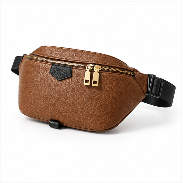 Brown Textured Leather Adjustable Waist Bag-3