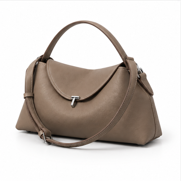 Elegant Taupe Leather Shoulder Handbag Design-3