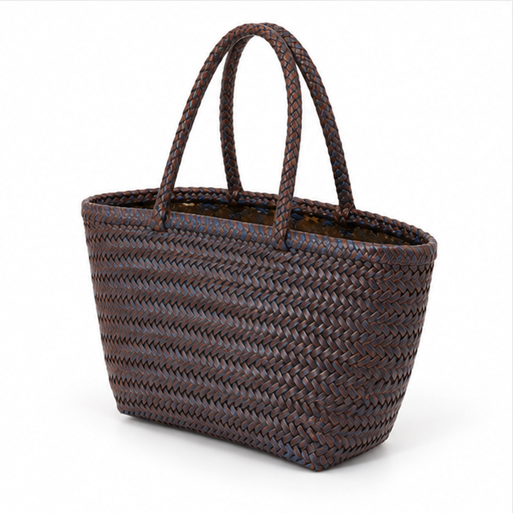 Brown Blue Woven Structured Everyday Tote-3