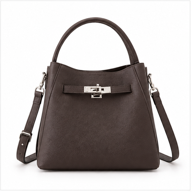 Elegant Brown Structured Leather Handbag Purse-4