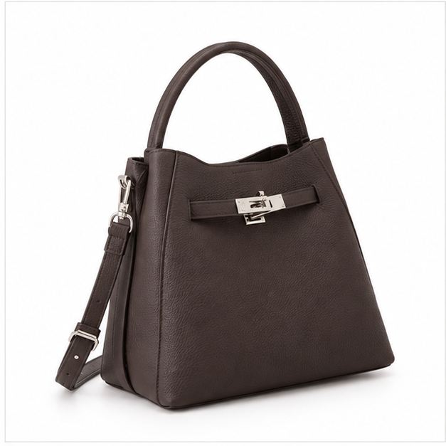 Elegant Brown Structured Leather Handbag Purse-1