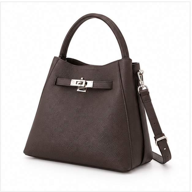 Elegant Brown Structured Leather Handbag Purse-3