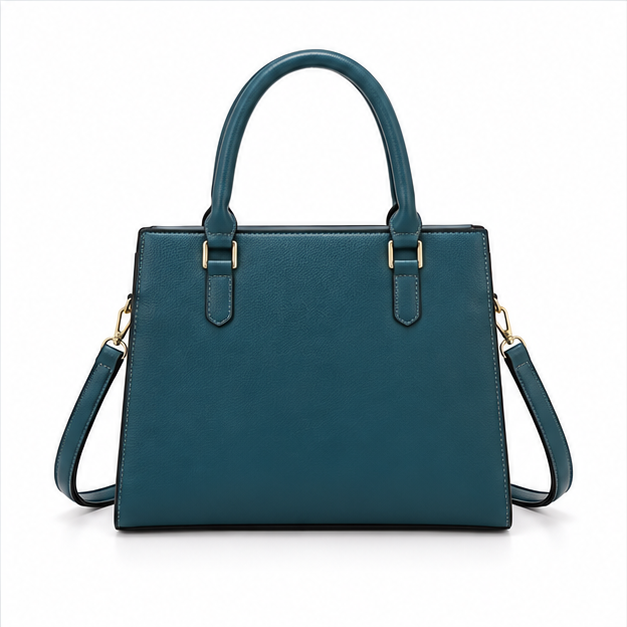 Teal Structured Handbag Three Piece Set-2