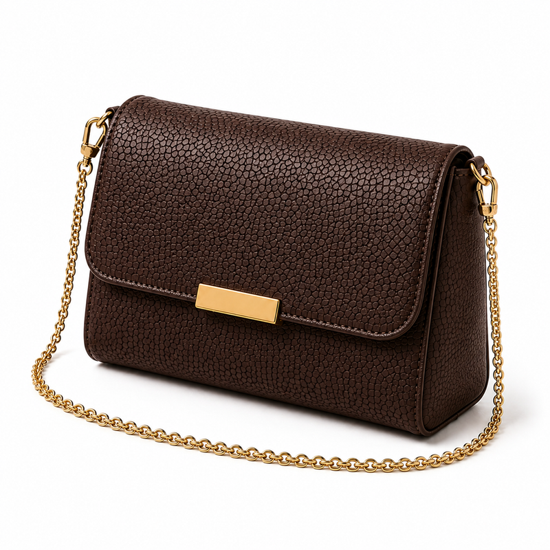 Chocolate Mosaic Textured Chain Crossbody Handbag-4