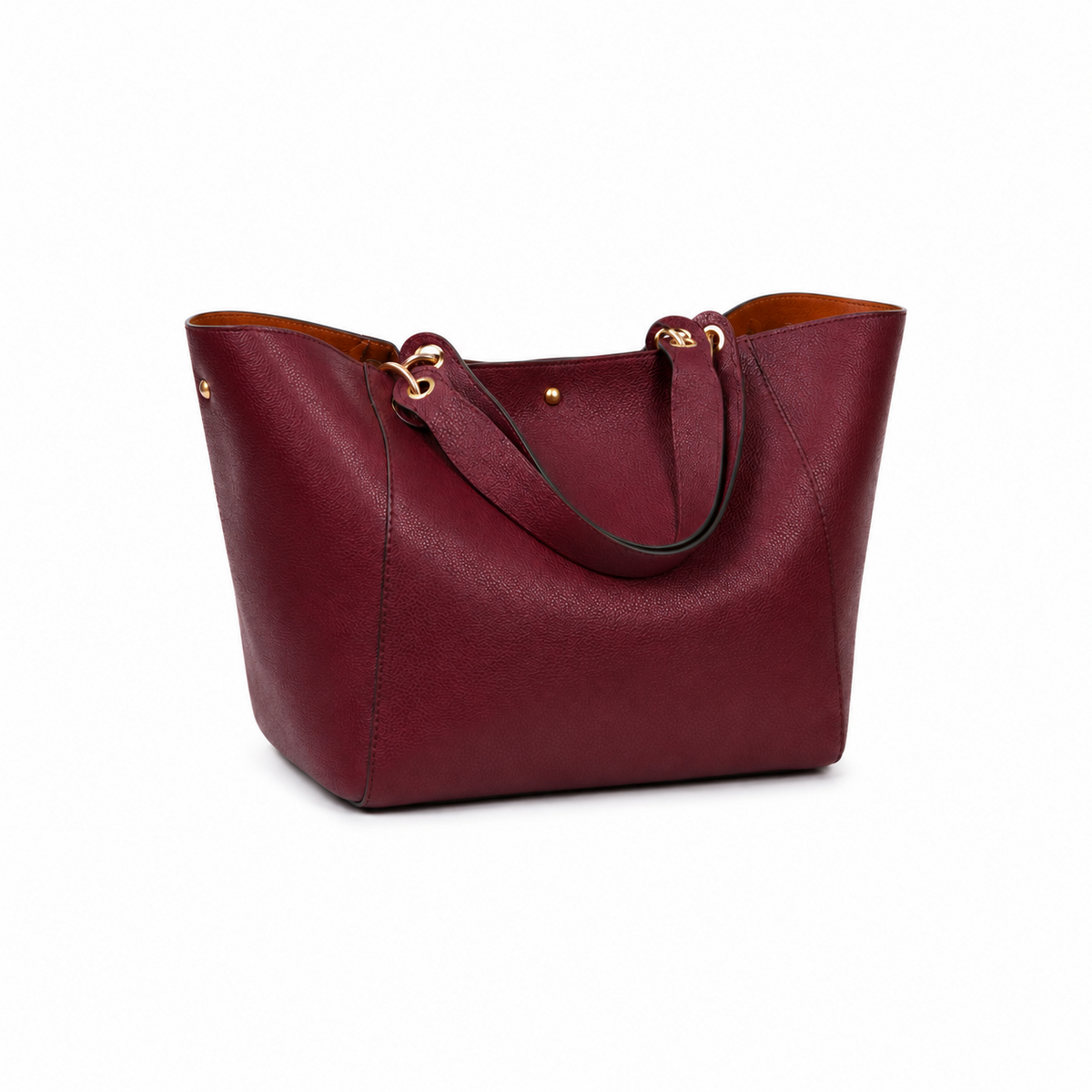 Burgundy Pebbled Leather-Style Tote Handbag-1