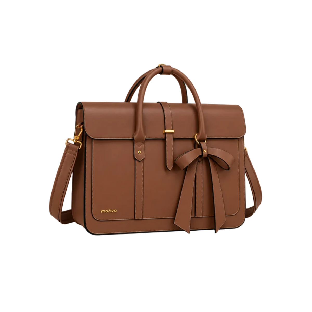 Brown Leather Laptop Bag With Bow