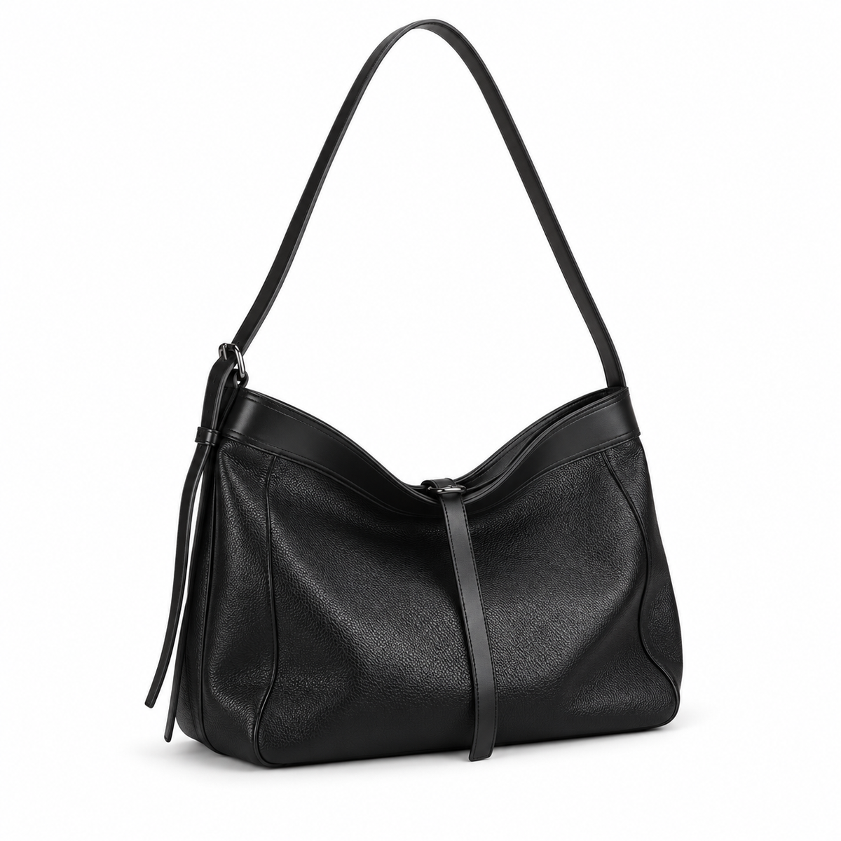 Classic Black Leather Satchel Shoulder Bag