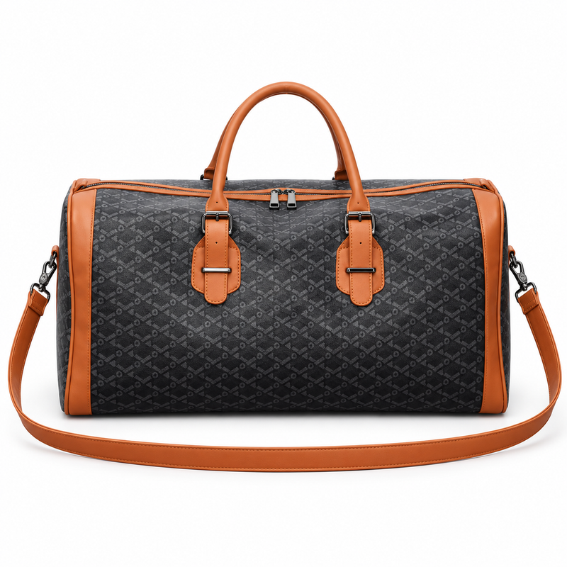 Classic Charcoal Patterned Leather Duffel Bag-4