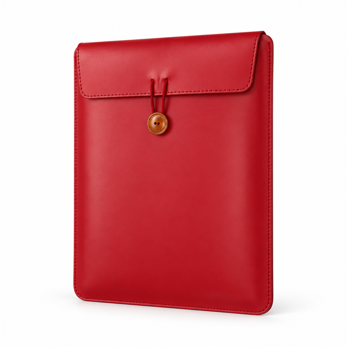 Red Leather Laptop Bag With Button-3
