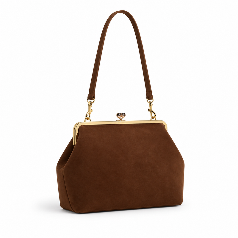 Vintage Brown Kiss Lock Clutch Bag-1