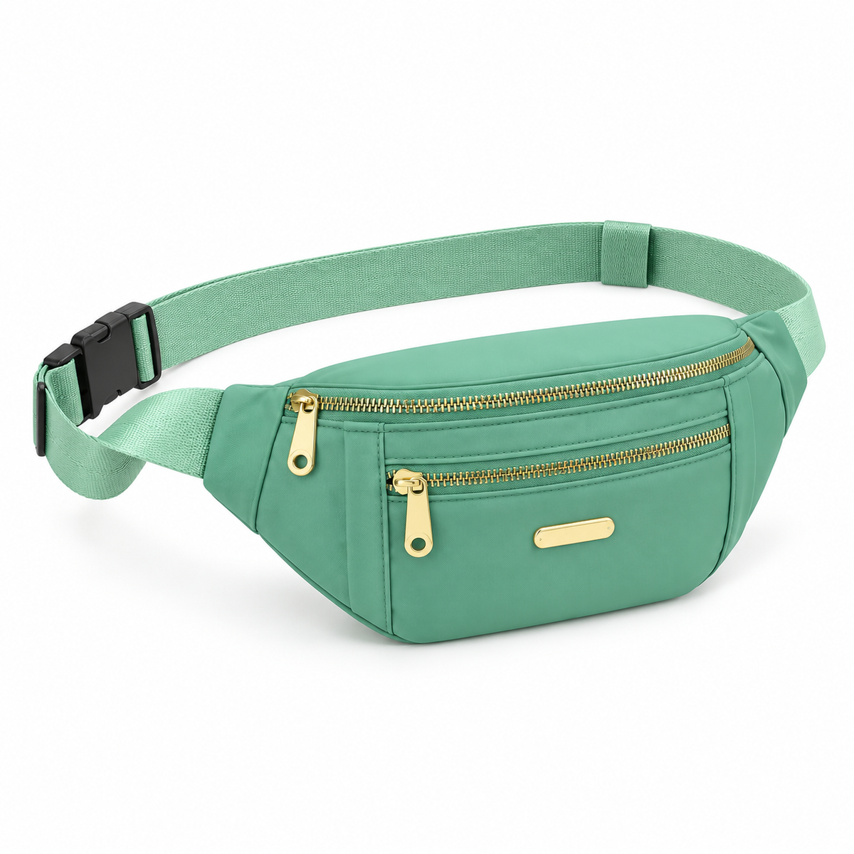 Mint Green Waist Bag Gold Zippers-4