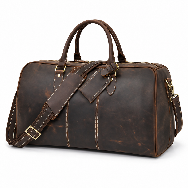 Vintage Brown Leather Travel Duffel Bag-3
